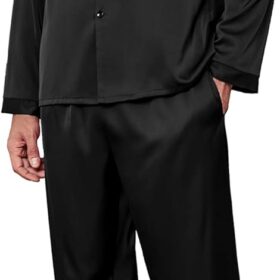 Men's Silk Pajama Set Long Satin Loungewear 2 Piece Pjs Classic Button Down Sleepwear S-XXL