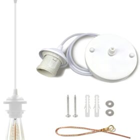 Industrial Mini Pendant Light Kit, Edison Retro Pendant, UL E26 Lamp Socket Vintage Pendant Light Cord, Mini Ceiling Hanging Light Fixtures, Adjustable Hanging Light Kit for Kitchen (White)