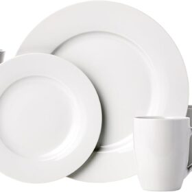 16-Piece Porcelain Kitchen Dinnerware Set with Plates, Bowls and Mugs, Service for 4 - White