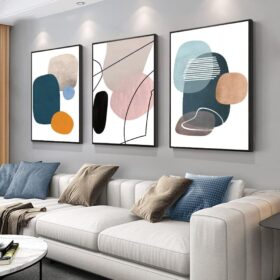 Wall Art 3 Pieces Of Framed Decorative Paintings Abstract Simple Orange White Blue And Other Color Blocks Wall Art Canvas Prints Wall Decor Gifts Size 16" x 24" x 3 Panels