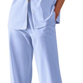 Women Cotton Pajamas Set Short Sleeve Button Down Pjs 2 Piece Soft Sleepwear with Long Pants Lounge Set