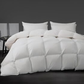 Luxury White Goose Down Comforter - Down and Feather Fiber Core for All Seasons - Duvet Insert Queen Hotel Collection - Soft and Medium Warmth Down Comforter,Queen (90 X 90”)