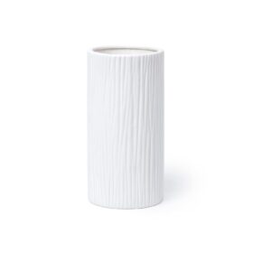 8 Inch Cylinder Vase, White Waterfall Textured Ceramic Flower Vase for Home Décor,