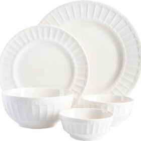 Porcelain Dinnerware Set, Service for 8 (40pcs), White (Embossed)