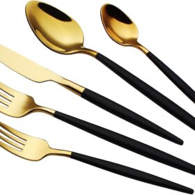 20 Piece Luxury Silverware Set for 4 Gold Top & Black Handle Mirror-Polished 18/10 Stainless Steel Heavy Flatware Set Modern Cutlery Set Knife/Fork/Spoon with Gifts for Home & Hotel