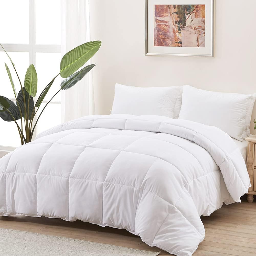 Duvet Insert Queen Comforter - Fluffy Down Alternative Fill Hotel Collection Comforter for Queen Bed,Lightweight Soft All Season Duvet Insert with Corner Tabs - Machine Washable,White,90x90