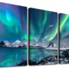 Farmhouse Canvas Wall Art for Bedroom, Living Room, Office - Aurora Scenery Painting on Stretched and Framed Pictures - 3 Piece Ready to Hang for Bathroom Home Decor