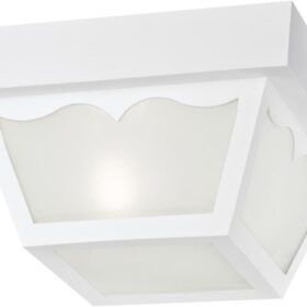 Traditional One-Light Outdoor Flush-Mount Fixture, White Finish on Polypropylene, Frosted Glass Panels