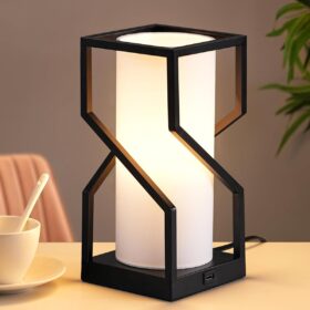 Modern Table Lamp, Bedside Lamp with Linen Lampshade & USB Port, Touch Control Nightstand Lamp for Bedroom, Living Room, Kids Room, 9W 2700K 3-Stage Dimmable Bulb Included