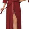 Robes for Women Long Knit Bathrobe Lightweight 3/4 Sleeves Kimono Robe Soft Sleepwear with Pockets S-XXL