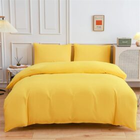 Quilt duvet cover set bedding set microfiber 4 pieces with zipper closure, duvet cover bedding set of 4, 2 pillow cases, duvet cover for double single bed, 100% brushed microfiber (Yellow,180*220cm)