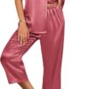 Women Satin Pajamas Silk  Pjs 2 Piece Lounge Sets Short Sleeve Button Down Sleepwear