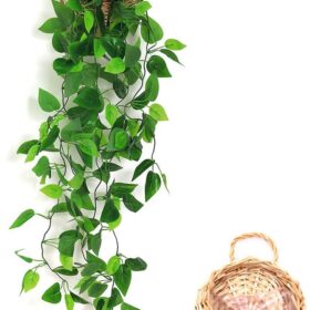 Artificial Hanging Plants, 3.5ft Ivy Vine Fake Leaves Green Chain for Indoor Outdoor Wall Home Room Garden Wedding Garland Decoration(Basket Included)