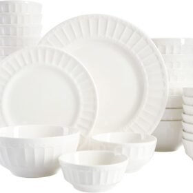 Porcelain Dinnerware Set, Service for 8 (40pcs), White (Embossed)
