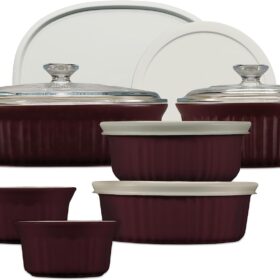 Ceramic Bakeware Set with Lids, Chip and Crack Resistant Stoneware Baking Dish, Microwave, Dishwasher, Oven, Freezer and Fridge Safe, 12-Piece French Cabernet