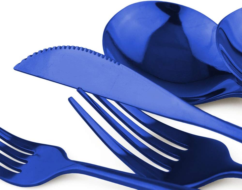 24-Piece Flatware Set, 18/0 Stainless Steel Knife Fork Spoon Teaspoon Silverware Set, Service for 6, MIrror Blue - Image 2