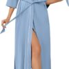 Robes for Women Long Knit Bathrobe Lightweight 3/4 Sleeves Kimono Robe Soft Sleepwear with Pockets S-XXL