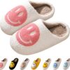 Smile Face Slippers for Women - Soft Plush Retro Preppy Slip-on Comfortable Indoor/Outdoor Shoes