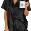 Women Silk Pajamas Set Button Down 2 Piece Satin Pjs Shorts Set Ruffle Notch Collar Sleepwear