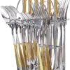 Gold Silverware Set,  24 Pieces Flatware Set with Silverware Holder, Stainless Steel Knives and Forks and Spoons Cutlery Set Service for 6, Kitchen Utensil Tableware Set with Antiskid Handle