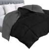Bedding  - Quilted Comforter with Corner Tabs - Box Stitched Down Alternative Comforter (Black/Grey, Twin)