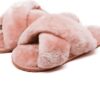 Women's Fuzzy Fluffy House Slippers Cute Plush Memory Foam Shoes Cross Band Indoor Outdoor Open Toe Sandals