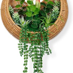 Hanging Artificial Succulent Planted in Woven Basket for Boho Wall Decor & Door Wreath,Fake Plants Hanging Wall Decor for Livingroom Bedroom Bathroom Home & Office Decor