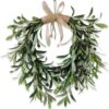 22" Heart Shaped Artificial Olive Leaf & Fruit Wreath - Realistic Green Olive Branches with Spring Floral Accents, Farmhouse Wall Door Wedding Arch Window Hanging for Indoor Outdoor Garden Decor (1)
