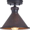 9.2" Industrial Semi Flush Mount Ceiling Light,Vintage Hammered Pattern Cast Aluminum Shade,1-Light E26 Classic Lamp,Oil Rubbed Bronze Farmhouse Lighting for Hallway Kitchen Entryway.