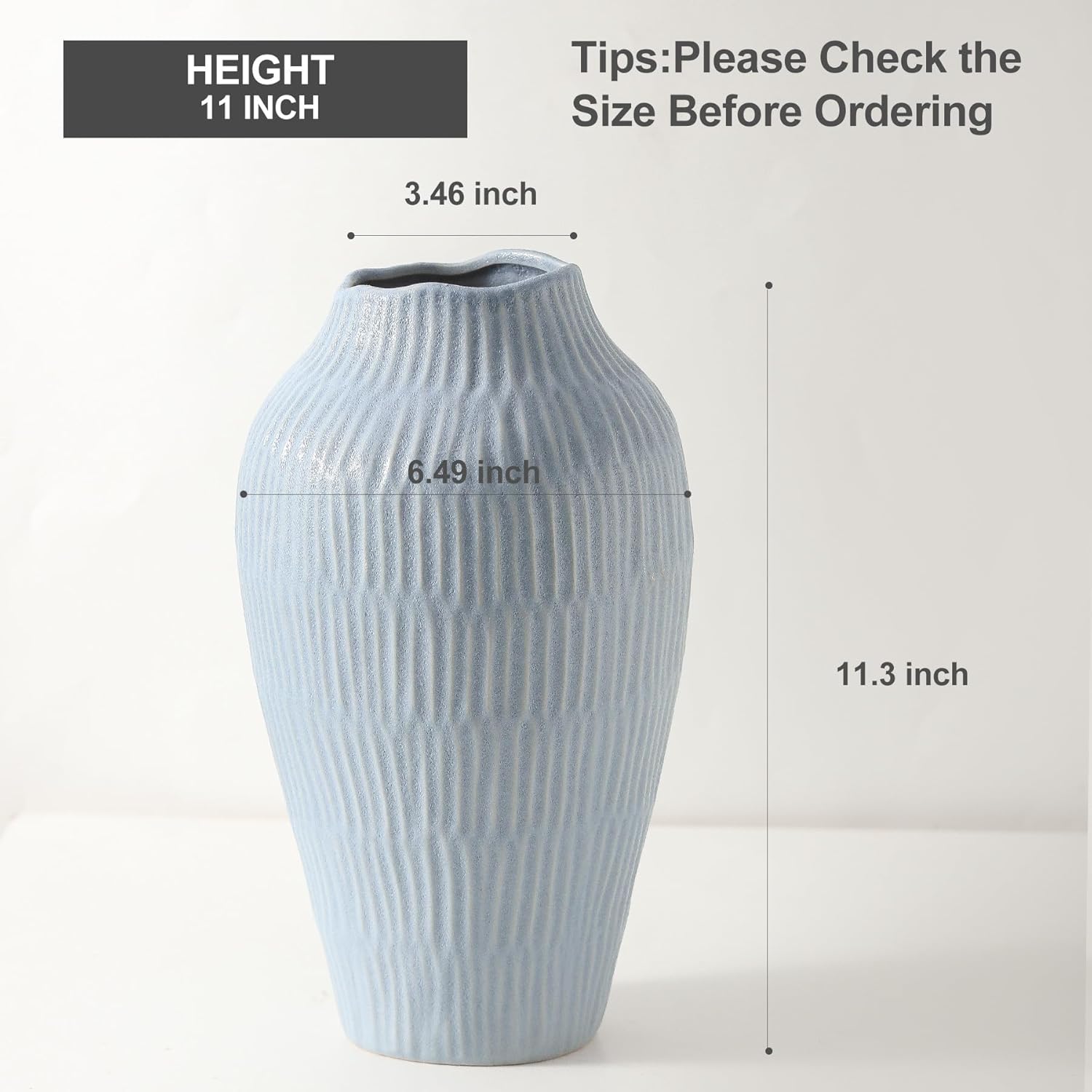 Ceramic Vase for Home Decor,11.6 Inch Flower Vases,Decorative Blue Vase for Pampas Grass,Modern Art Texture Vases for Home Entryway Living Room Dining Table Farmhouse Office Decor-Mat Blue - Image 2