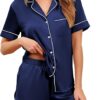 Women Silk Satin Pajamas Set Short Sleeve Sleepwear Button Down Loungewear 2 Piece Pjs Shorts Set S-5X Plus Size