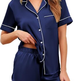 Women Silk Satin Pajamas Set Short Sleeve Sleepwear Button Down Loungewear 2 Piece Pjs Shorts Set S-5X Plus Size