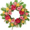22 Inch Artificial Spring Summer Wreaths for Front Door, Pink Rose Peony Floral Wreath Front Door with Berry Green Leaves Suitable for Spring and Summer for Wall Door Farmhouse Wedding Holiday Decor.