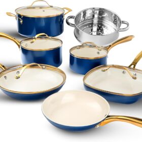 12 Pc Ceramic Cookware Set Nonstick, Pots and Pans Set Non Stick for Kitchen with Frying Pan, Sauce Pan, Pots and Pans for Cooking, Non Toxic Cookware Sets, Oven and Dishwasher Safe