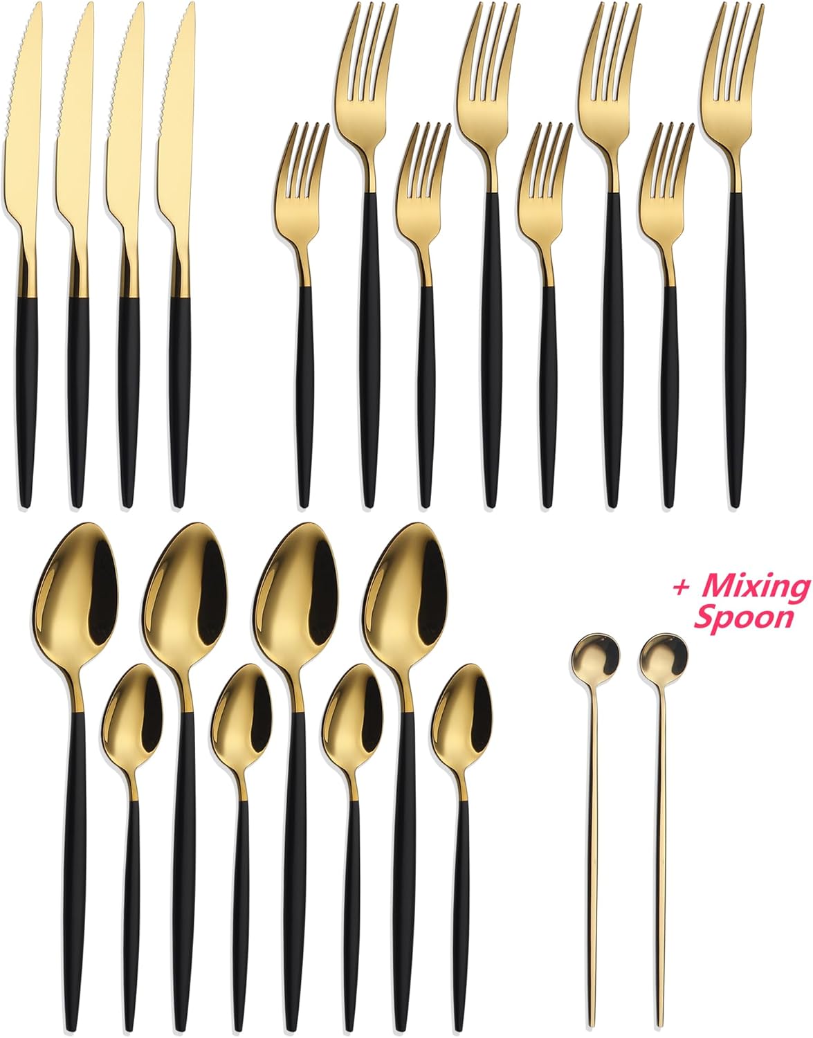 20 Piece Luxury Silverware Set for 4 Gold Top & Black Handle Mirror-Polished 18/10 Stainless Steel Heavy Flatware Set Modern Cutlery Set Knife/Fork/Spoon with Gifts for Home & Hotel - Image 2