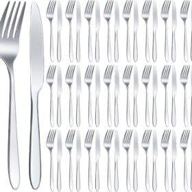 50 Pieces Stainless Steel Forks Silverware Set Dinner Forks and Knives Flatware Tableware Cutlery Set for Kitchen Restaurant(7.1 x 1 Inch, 8.4 x 0.7 Inch,Silver)