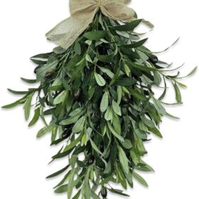 Artificial Olive Garland with Greenery Leaves – Faux Olive Wreath for Front Door, Farmhouse Wall Decor, Hanging Green Wreath for Window or Wedding Decoration (A)