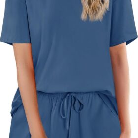 Cotton Pajamas Set for Women Soft Short Sleeve Lounge Set Shorts Sleepwear Set 2 Piece Pjs Sets