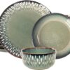 Dinnerware Sets 12 Pieces - Round Reactive Glaze Tableware - Kitchen Dinnerware Porcelain Crockery with Dinner Plate, Bowl and Soup Plate Service for 4, Microwave Dishwasher Safe, Set No.6