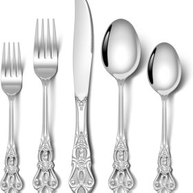 30 Pcs Gorgeous Retro Royal Silverware Set, Stainless Steel Cutlery Flatware Set for 6, Include Forks Spoons and Knives set, Dishwasher Safe Utensils Set, Mirror Polished