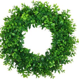 17inch Front Door Wreaths Artificial Spring Summer Greenery Hanging Garland for Home Wedding Wall Window Decoration (17'inch Boxwood,1)