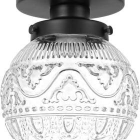 Semi Flush Mount Ceiling Light Fixtures, Vintage  Glass Ceiling Light Fixture, Antique Small Black Hallway Light Fixtures for Bedroom, Closet, Entryway, Bathroom, Kitchen