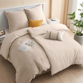 Bed Linen 135 x 200 cm 4-Piece Bedding Sets Set of 2 Duvet Cover with 2 Pillowcases 80 x 80 cm, Cuddly Soft & Non-Iron, Microfibre Bed Linen Set with Zip Khaki