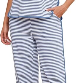 Women Pajama Sets Cotton 2 Piece Lounge Set Stripe Short Sleeve Pj Set Comfy Loungewear Sleepwear with Pockets