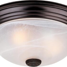 2-Light Flush Mount Ceiling Light, 11 Inch Lighting Fixture for Kitchen, Bedroom, Bathroom, and Hallway, White Alabaster Glass, Oil Rubbed Bronze, 1257S-ORB-AL