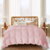 Lightweight Goose Feather Comforter Full/Queen Size, Summer Duvet Insert for Hot Sleepers/Warm Weather, Hotel Collection Comforter with 100% Cotton Cover (90x90 Inch, Pink)