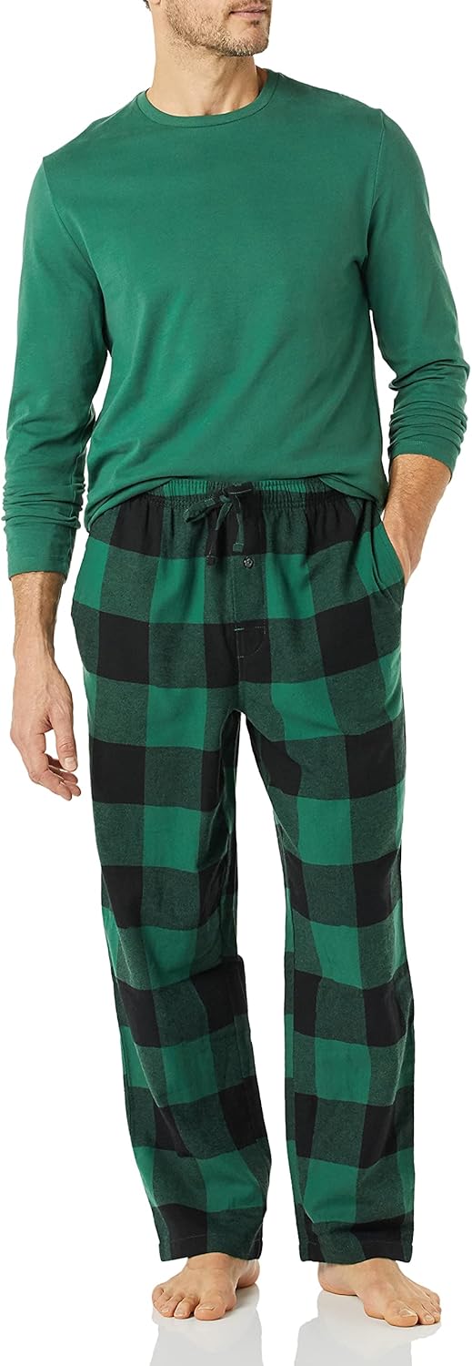 Mens Flannel Pant and Long-Sleeve T-Shirt Pajama Set