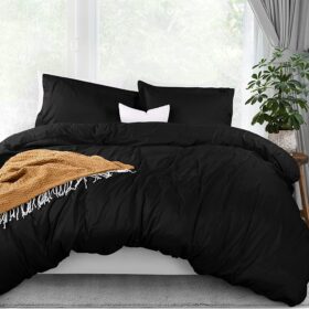 Duvet Cover Queen Size Set - 1 Duvet Cover with 2 Pillow Shams - 3 Pieces Comforter Cover with Zipper Closure - Ultra Soft Brushed Microfiber, 90 X 90 Inches (Queen, Black)