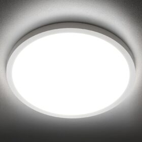 LED Flush Mount Ceiling Light Fixture, 5000K Daylight White, 2400LM, 12 Inch 24W White Round Flat Bedroom Lights, 240W Equiv. Non-Dimmable