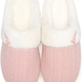 Women's Slip on Fuzzy House Slippers Memory Foam Slippers Scuff Outdoor Indoor Warm Plush Bedroom Shoes with Faux Fur Lining